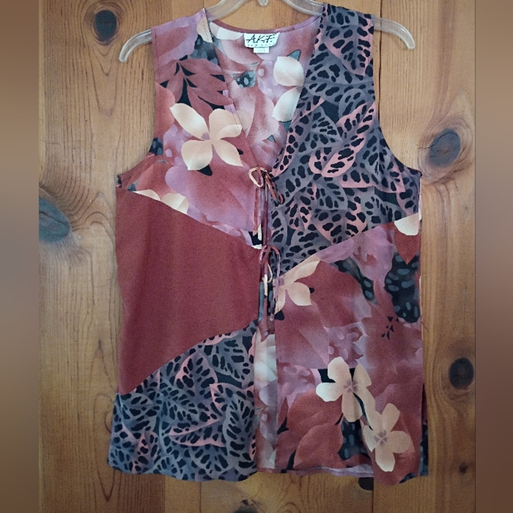 Vintage A.K.F. New York Floral/Animal Print Sleeveless Top/Vest Fall Colors